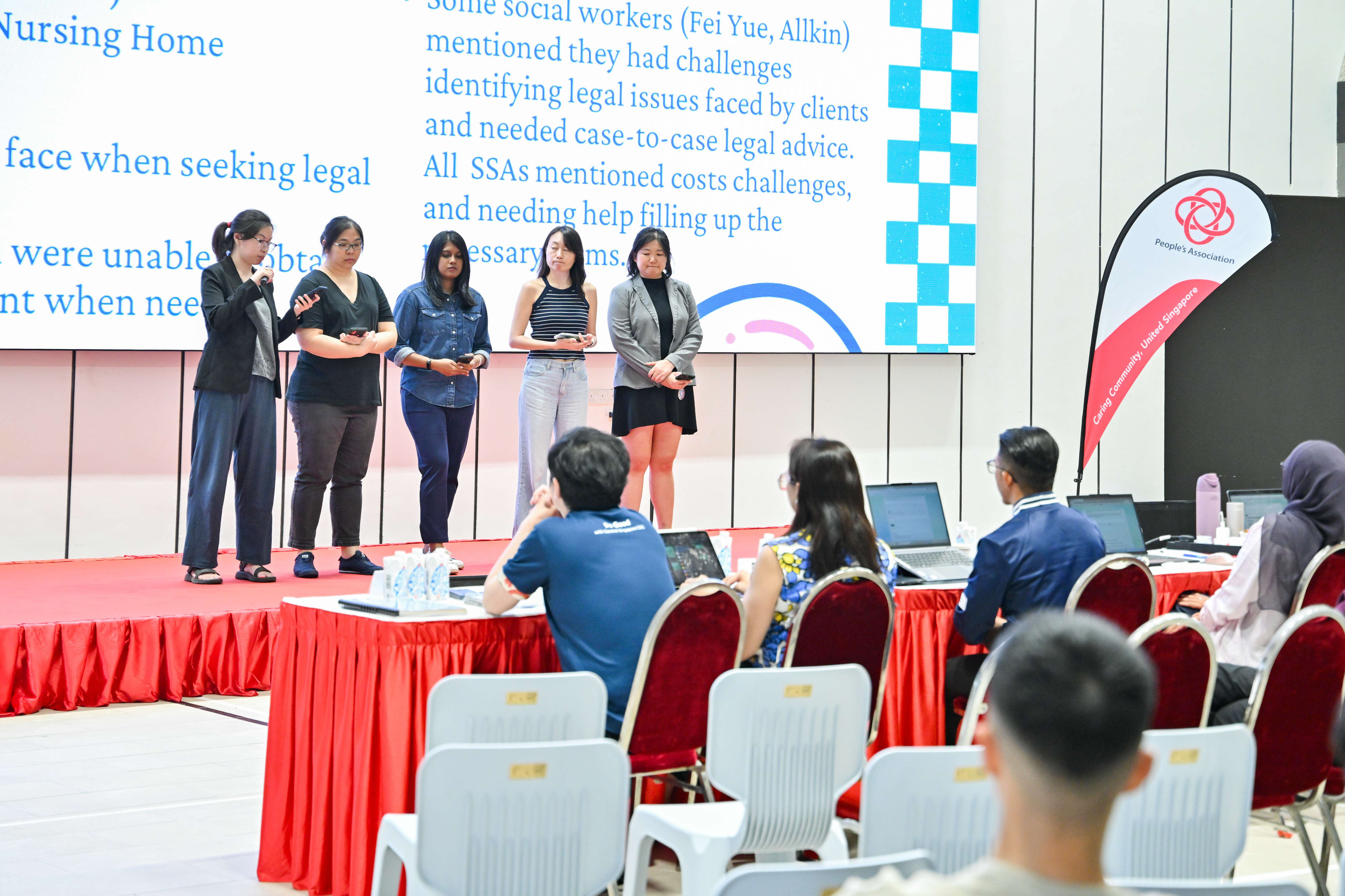 Five members of the group presenting to the panel